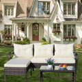 Outdoor Sectional Set PE Rattan Steel Brown Beige Cushion 3 Piece 560 LB
