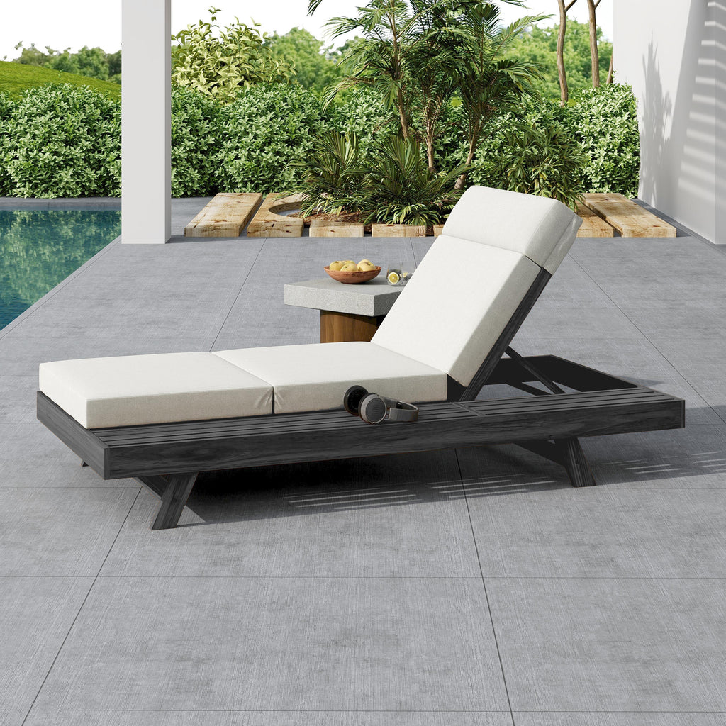 Chaise Lounge Acacia Wood Black 4-Position Cream Cushion 79in