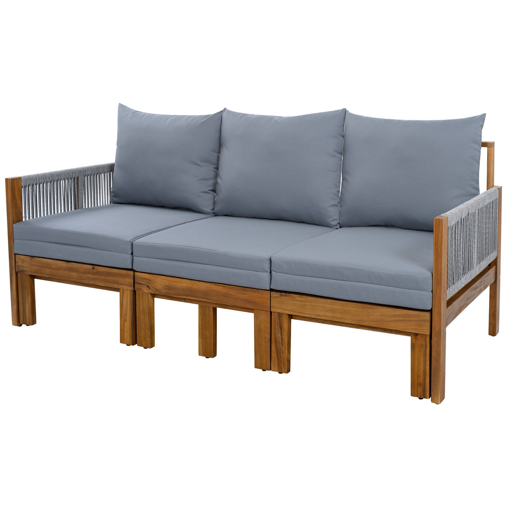Chaise Lounge Acacia Wood Rope Natural Gray Cushion Convertible 3 Seat