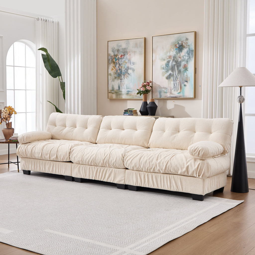 Sectional Sofa Cloud Modular Flannelette Beige 3 Seat 123 In 5 Pillows