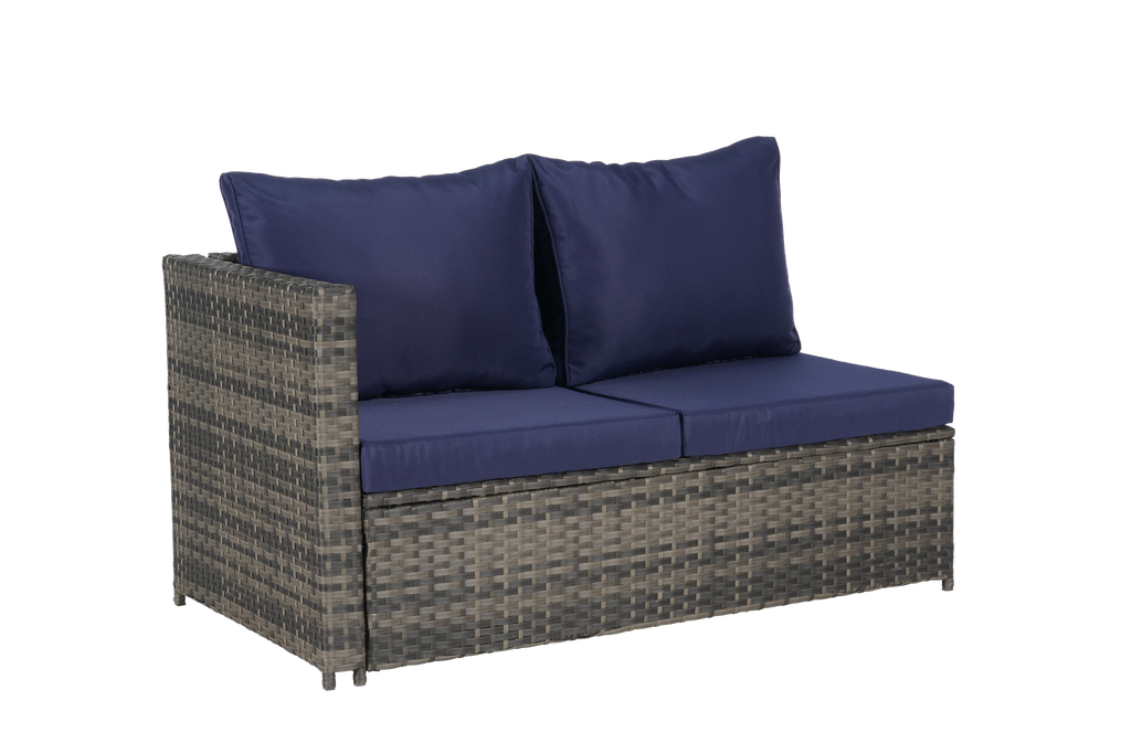 Outdoor Sectional Set PE Rattan Steel Dark Blue L-Shape 6 Piece Seats 8