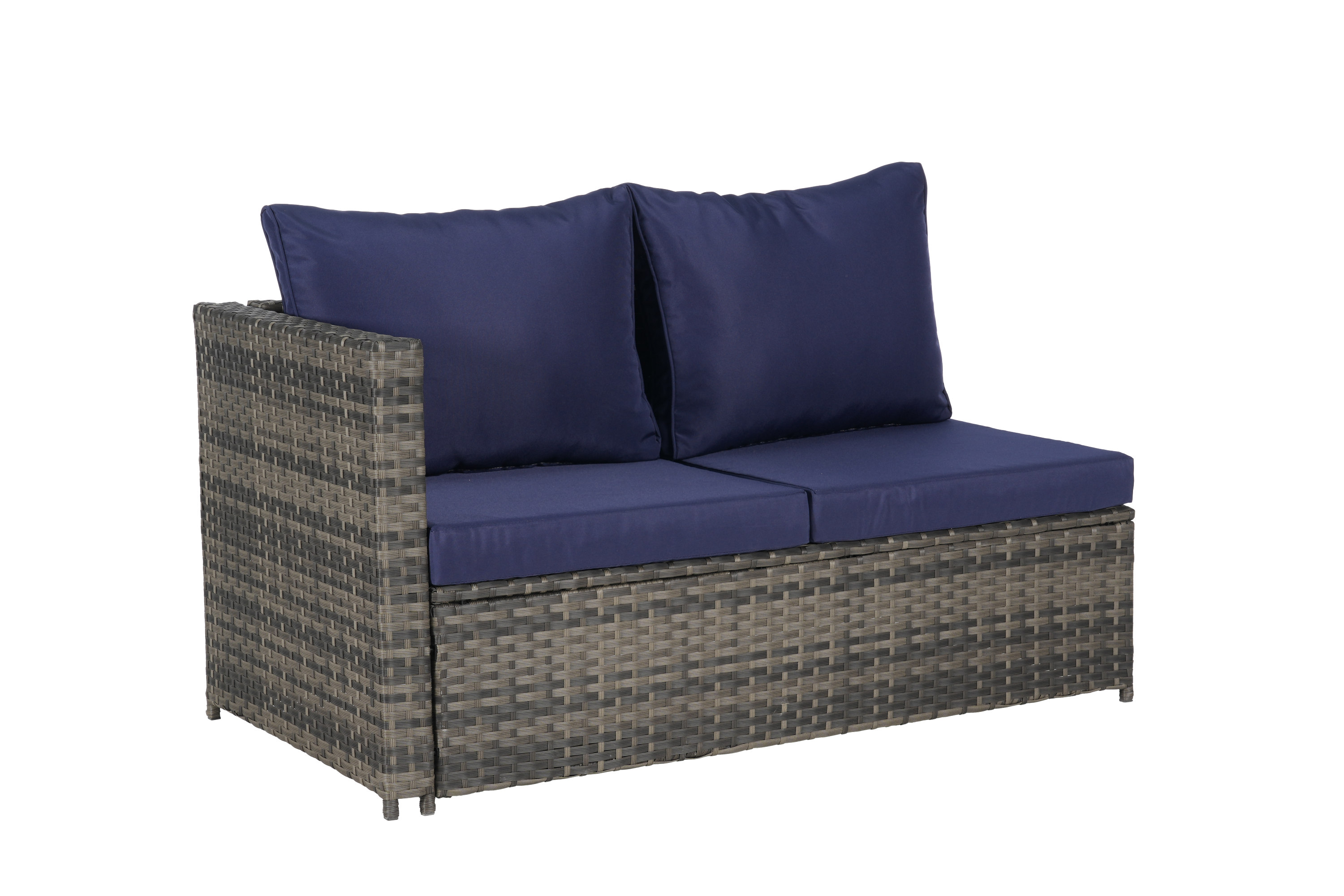 Outdoor Sectional Set PE Rattan Steel Dark Blue L-Shape 6 Piece Seats 8