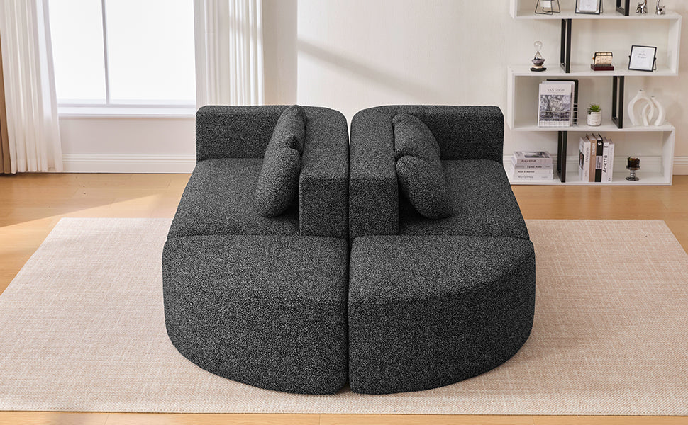 Sectional Sofa U-Shape Modular Boucle Black 6-Seat Deep Seating 114.9x64.5 In