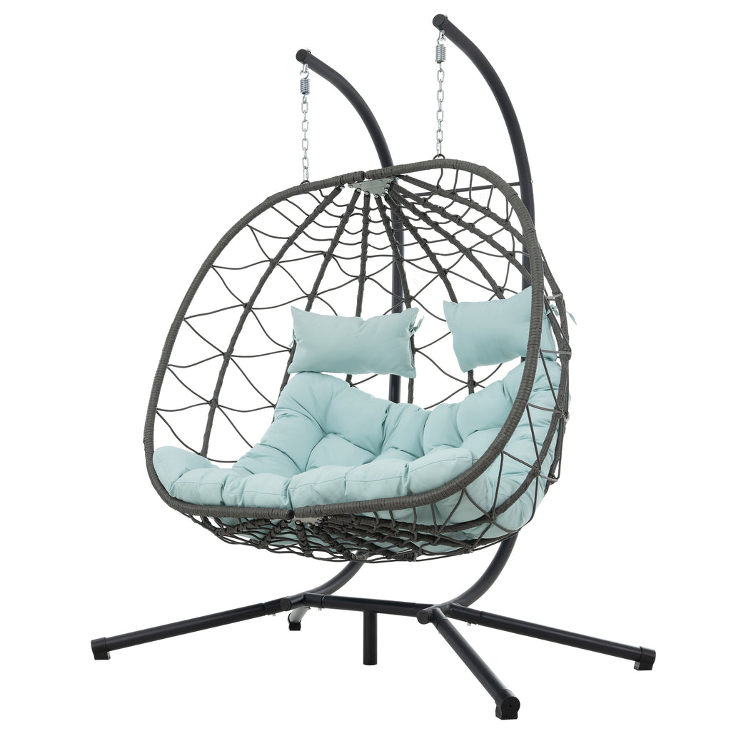 Outdoor Hanging Egg Chair Wicker PE Blue 2-Person 60x36