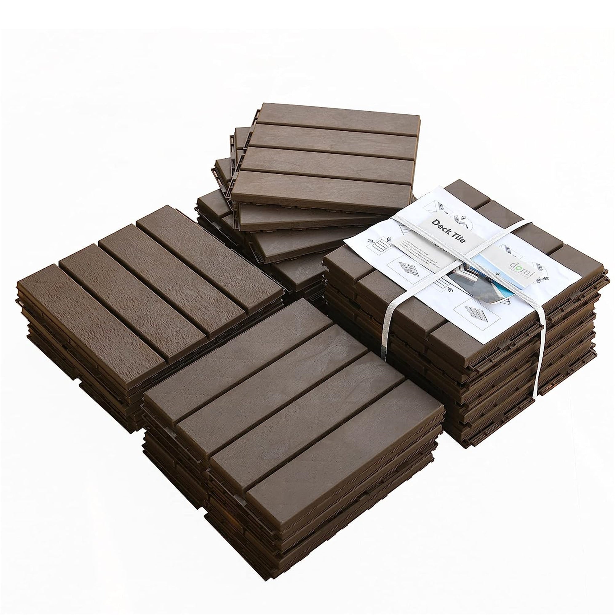 Outdoor Deck Tiles Interlocking Plastic Dark Brown 12x12 in Pack of 44