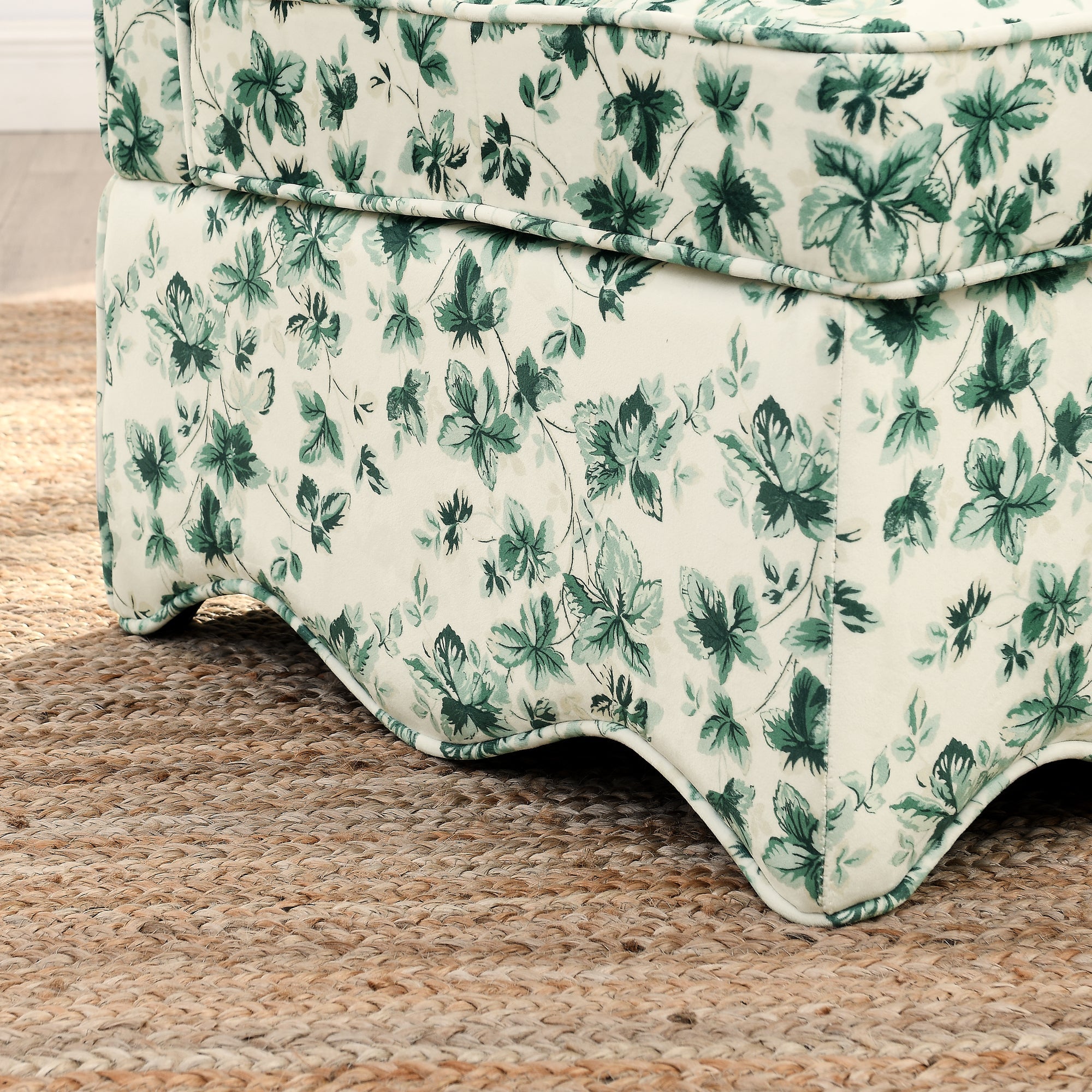 Dining Chair Flannelette Floral Green Armless Wood Frame 25x26x35 In
