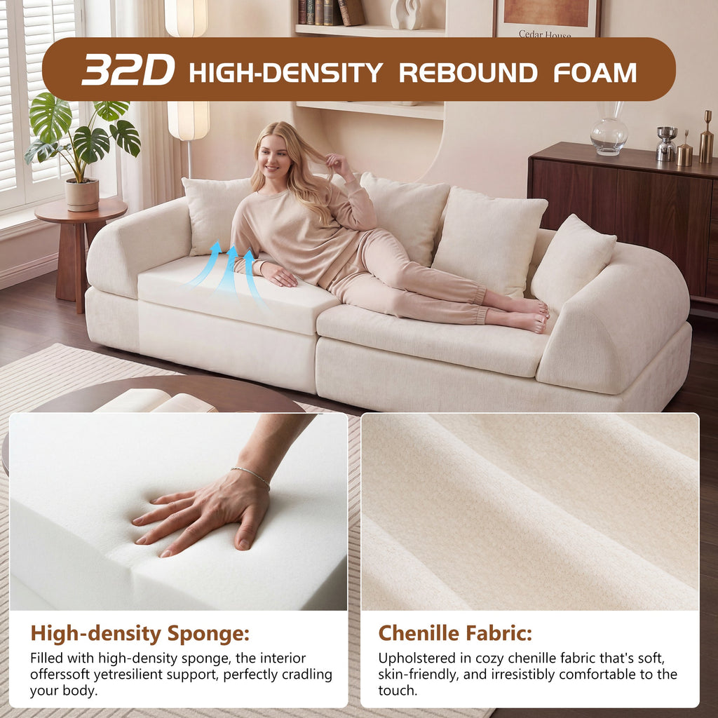 Sectional Sofa Cloud Modular White 4 Seat 104 In No Assembly Deep Seat