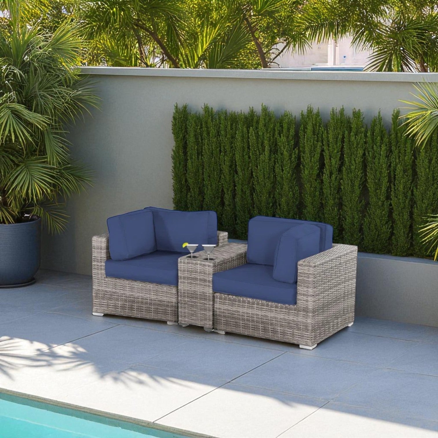 Outdoor Loveseat 79" Gray Wicker HDPE 600lb