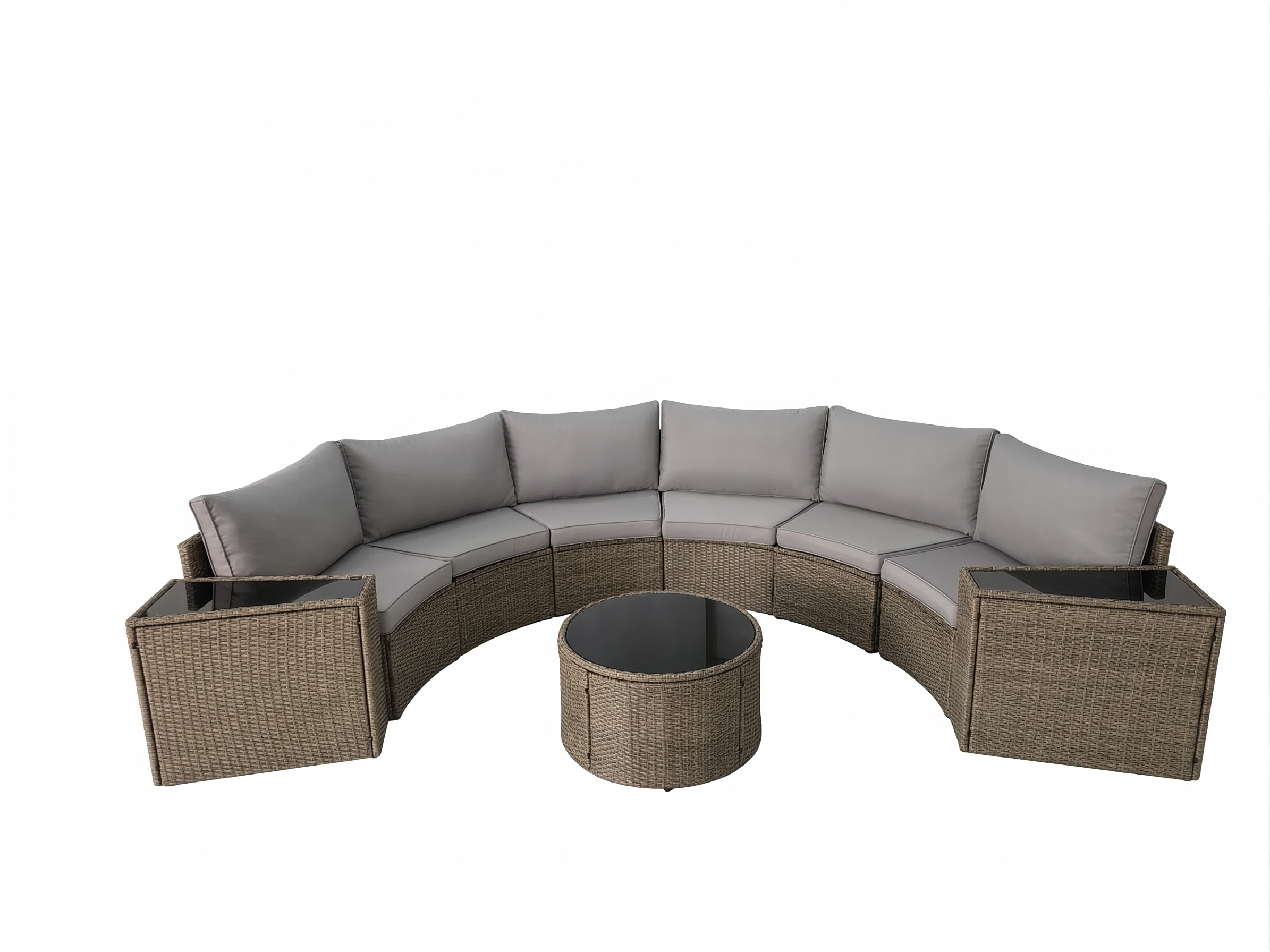 Outdoor Sectional Set PE Rattan Steel Light Gray Half Moon 9 Piece 380 LB