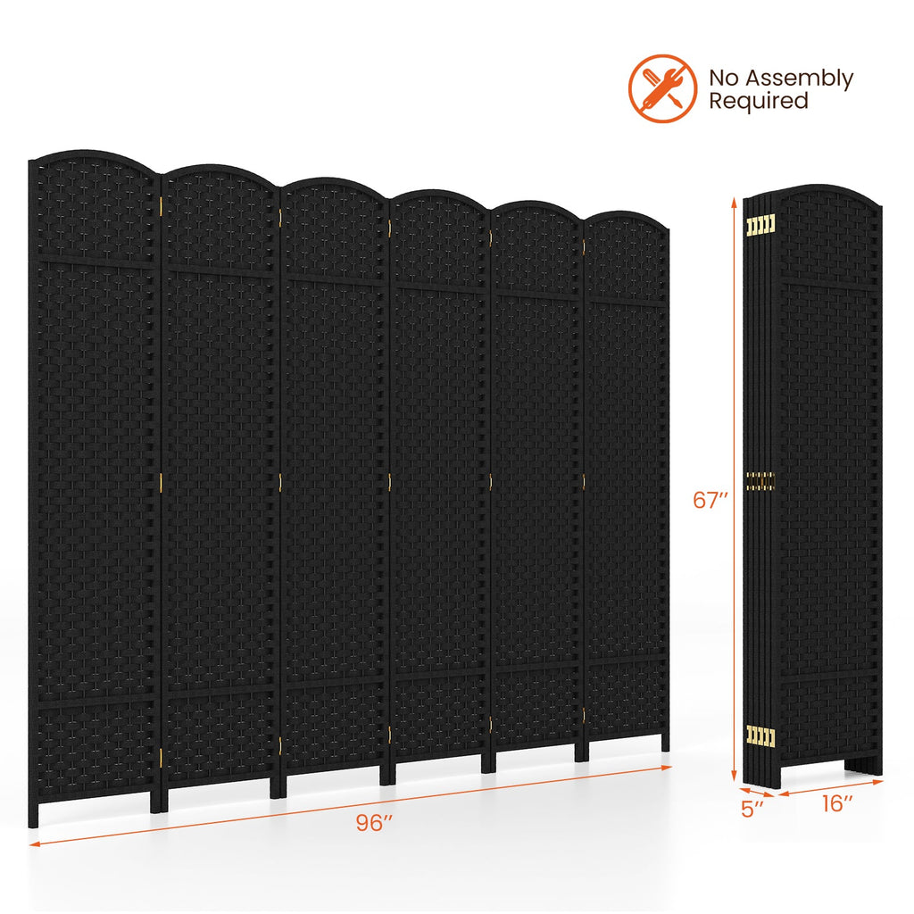 6-Panel Room Divider 5.6 FT Tall Folding Privacy Screen with Hand-woven Texture