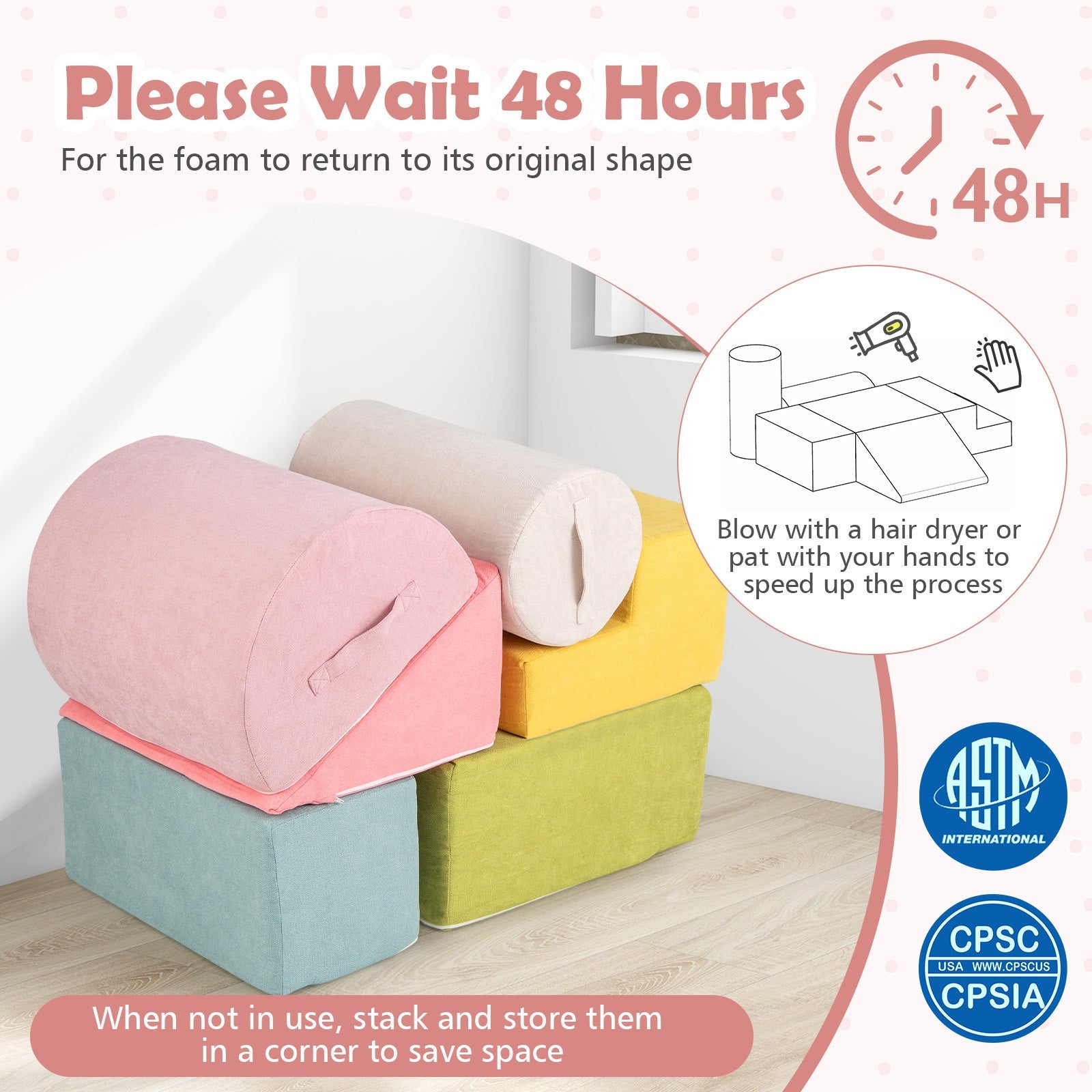 6-Piece Baby Climbing Blocks with 30D High-Density Foam and Carrying Handles