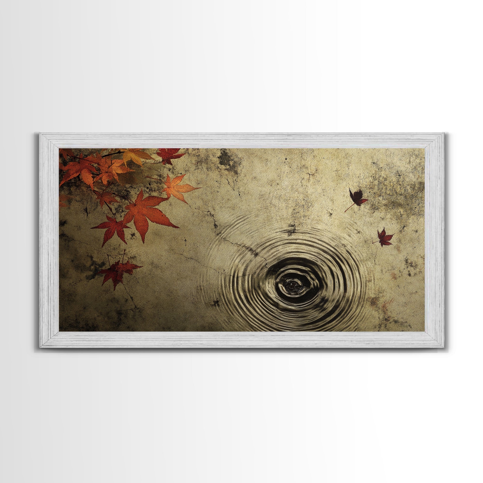 Rain Drops In The Fall, Framed Canvas Print, Thought Provoking Wall Art, Wabi Sabi Style Boho Minimalist Wall Art - Reflections
