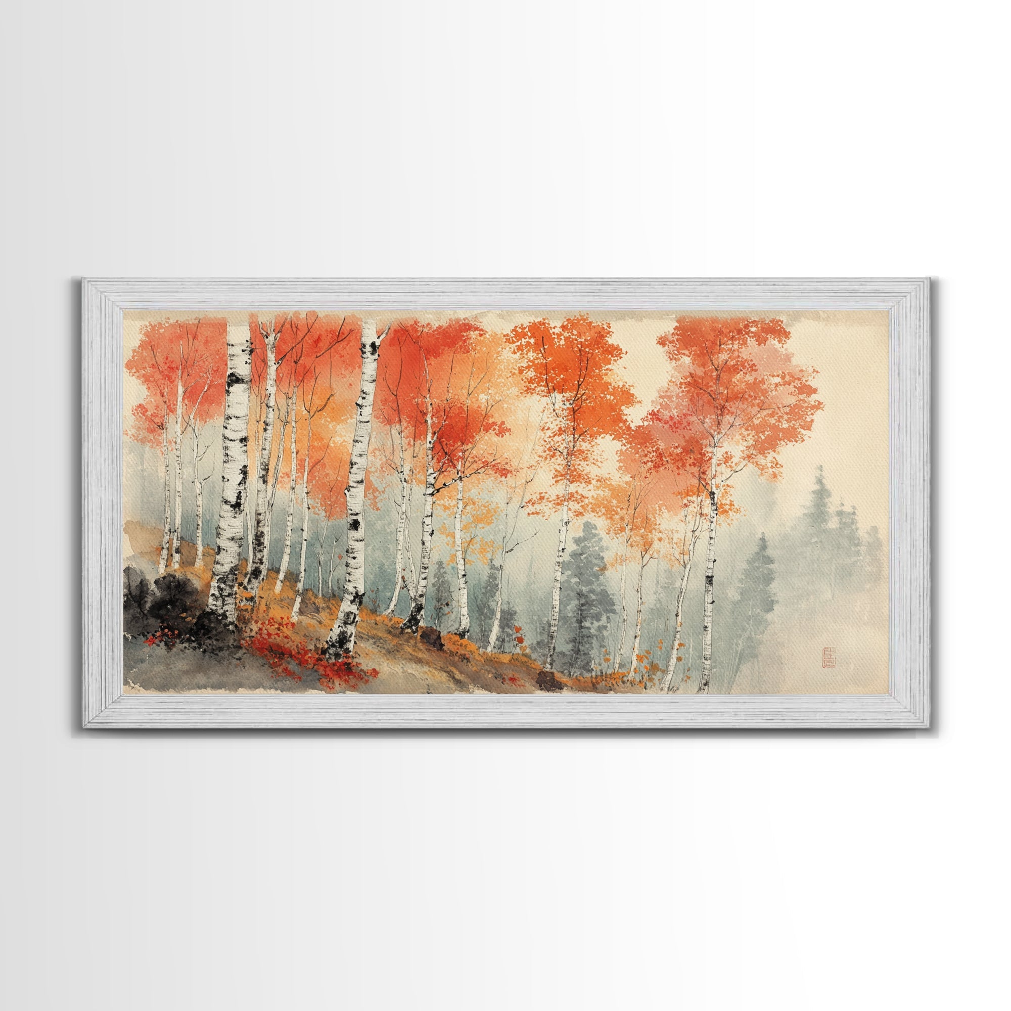 Birch Tree Painting, Aspen Trees Landscape Wall Art, Watercolor Print Colorado Forest Wall Art, Autumn landscape Centerpiece Wall Art