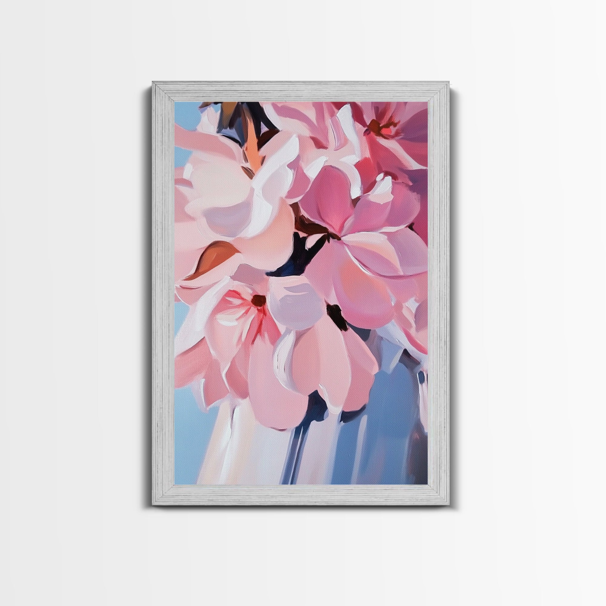 Pink Flowers, Floral Art, Spring Wall Art, Botanical Print, Framed Canvas Print, Bedroom Decor, Feminine Aesthetic, Cottagecore Style