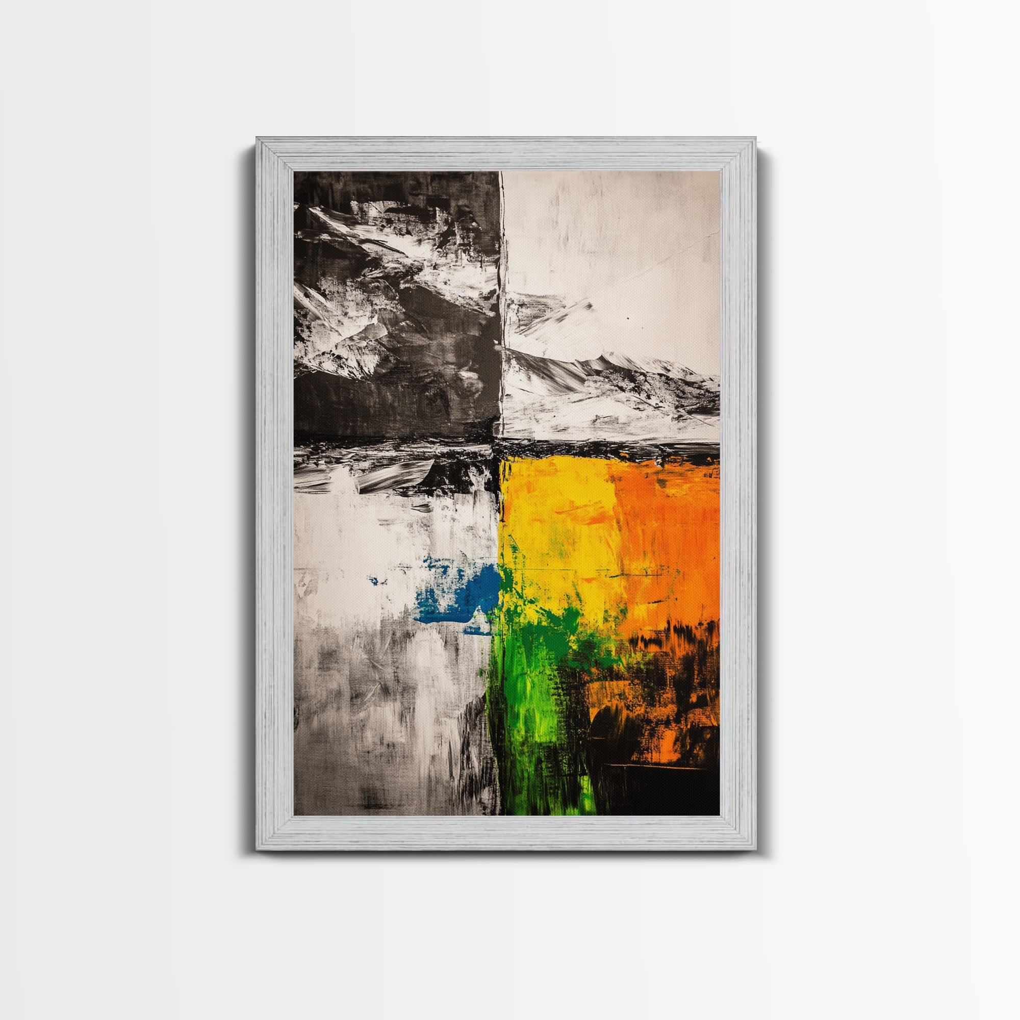 Color Block, Abstract Art, Geometric Style, Modern Painting, Vibrant Yellow, Black and White, Contemporary Wall Decor, Canvas Print