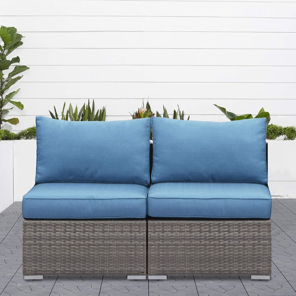 Outdoor Patio Sofa Set PE Rattan Blue 2 Piece Armless Modular