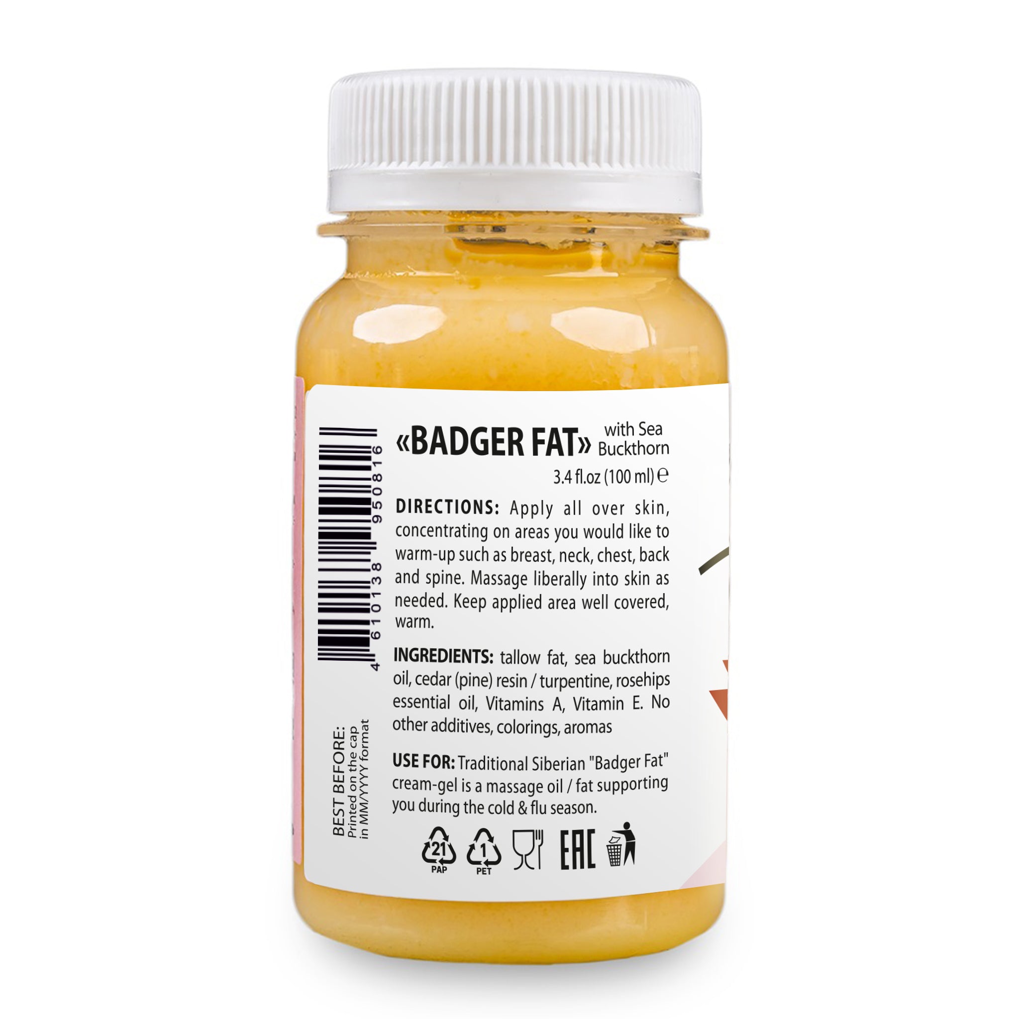 Siberian Badger Fat Cream-Gel – Warming Formula with Eucalyptus, Mint, and Red Pepper | 100ml