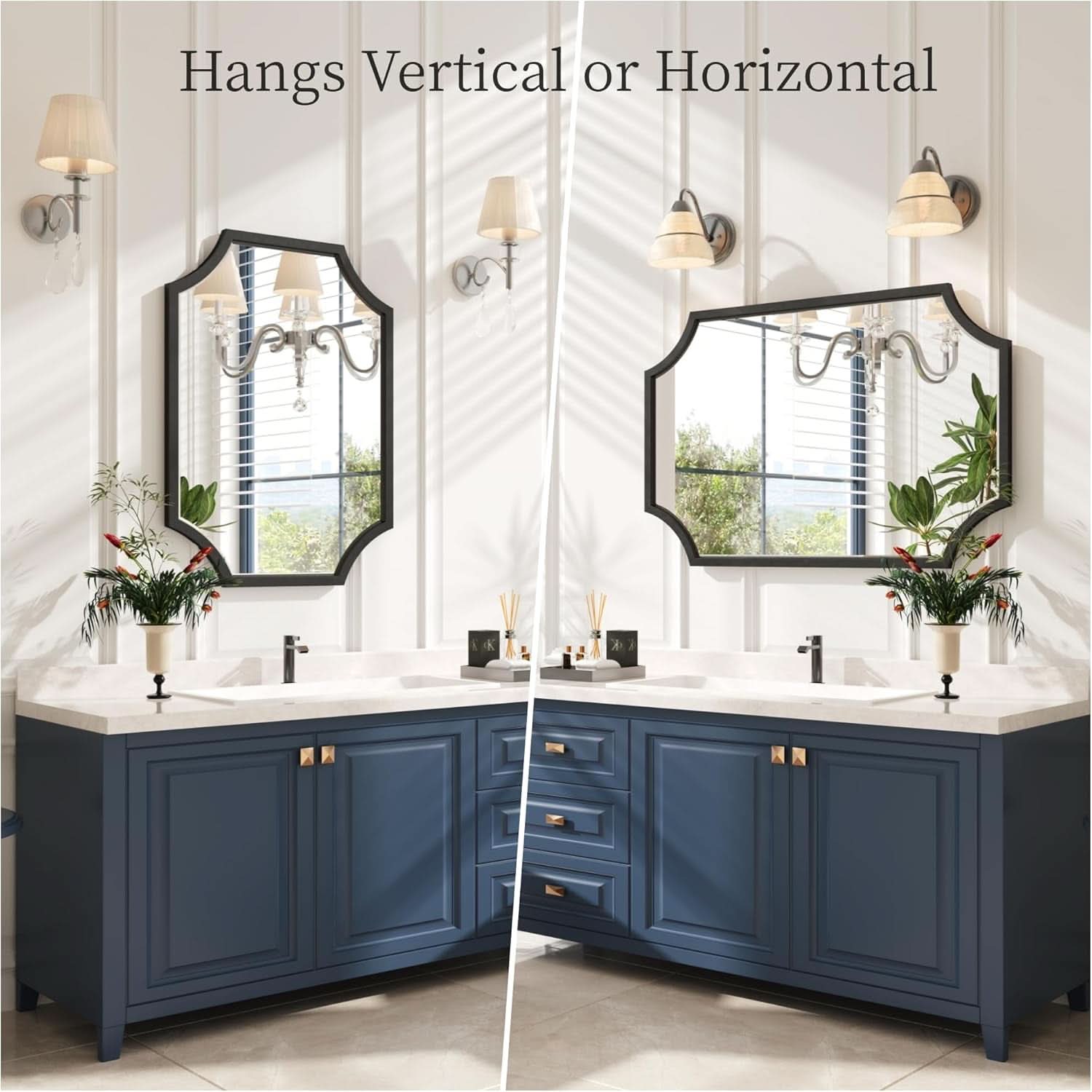 30x40 Black Bathroom Mirror With Gold Scalloped Frame