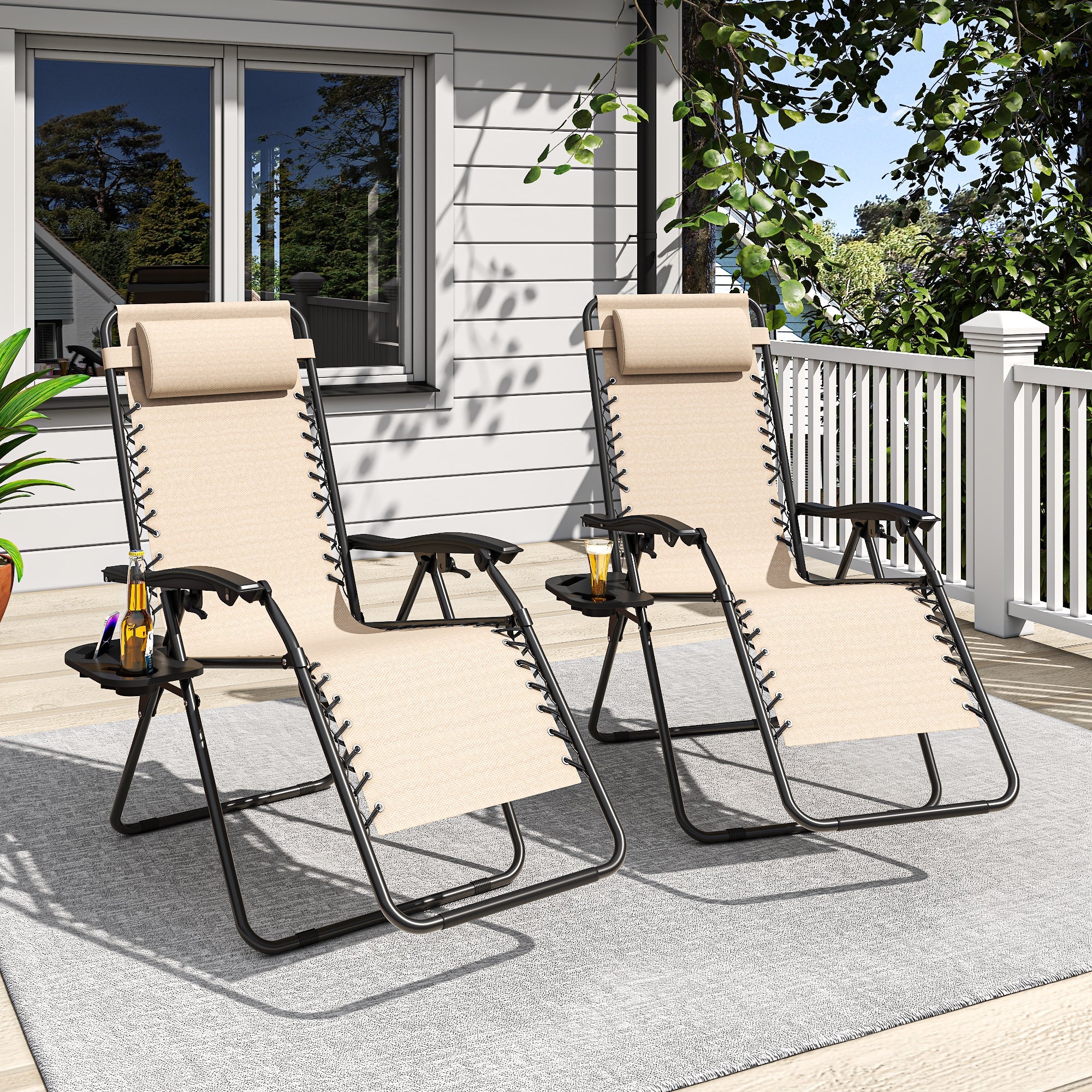 Outdoor Zero Gravity Chair Metal Khaki 90-170 Degree Adjustable 300 LB