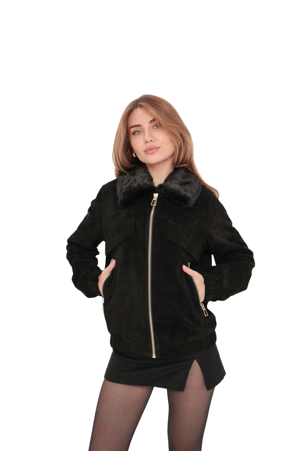 Genuine Suede Mink Trim Jacket