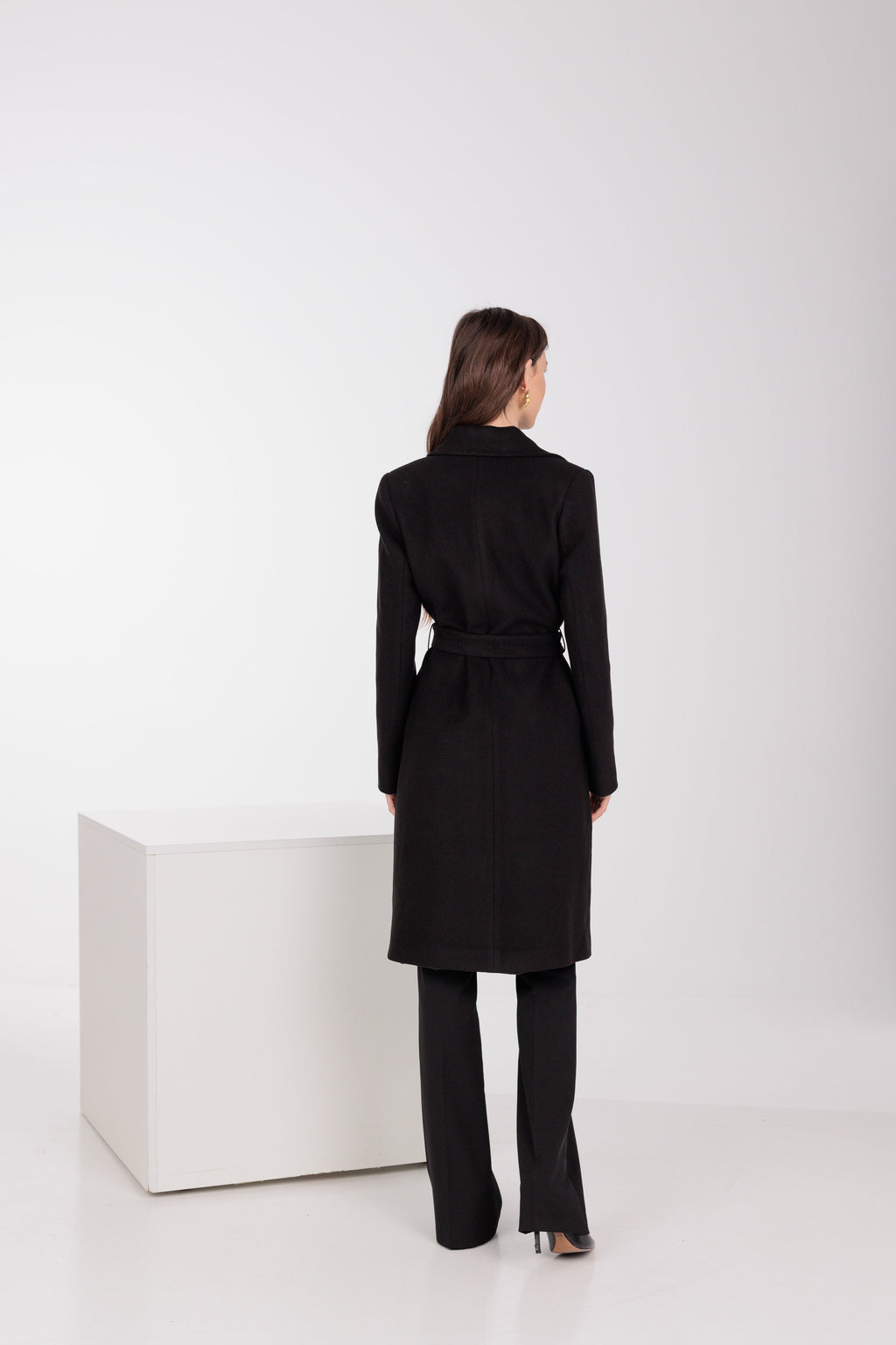 Geneva Classic Wraparound Wool Blend Overcoat in Black