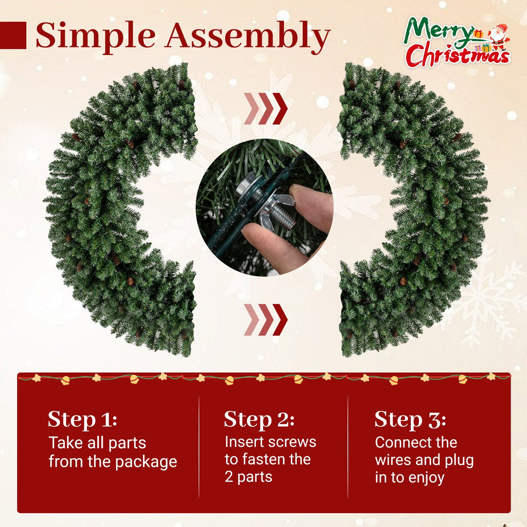 60 Inch Pre-Lit Artificial Christmas Wreath 200 LED Warm White Lights