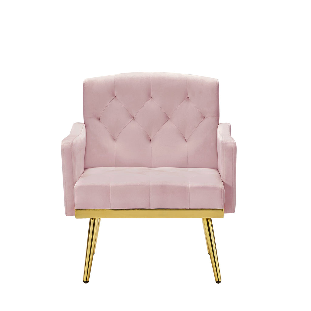 Accent Chair Modern Velvet Pink Gold Metal Legs Tufted Back 29x28x34 In