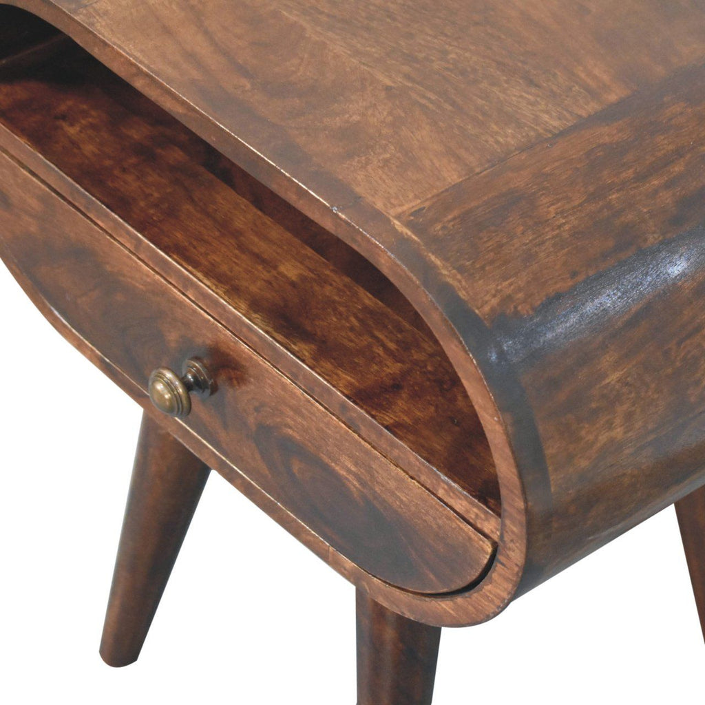Circular Bedside Table With Open Slot - Walnut