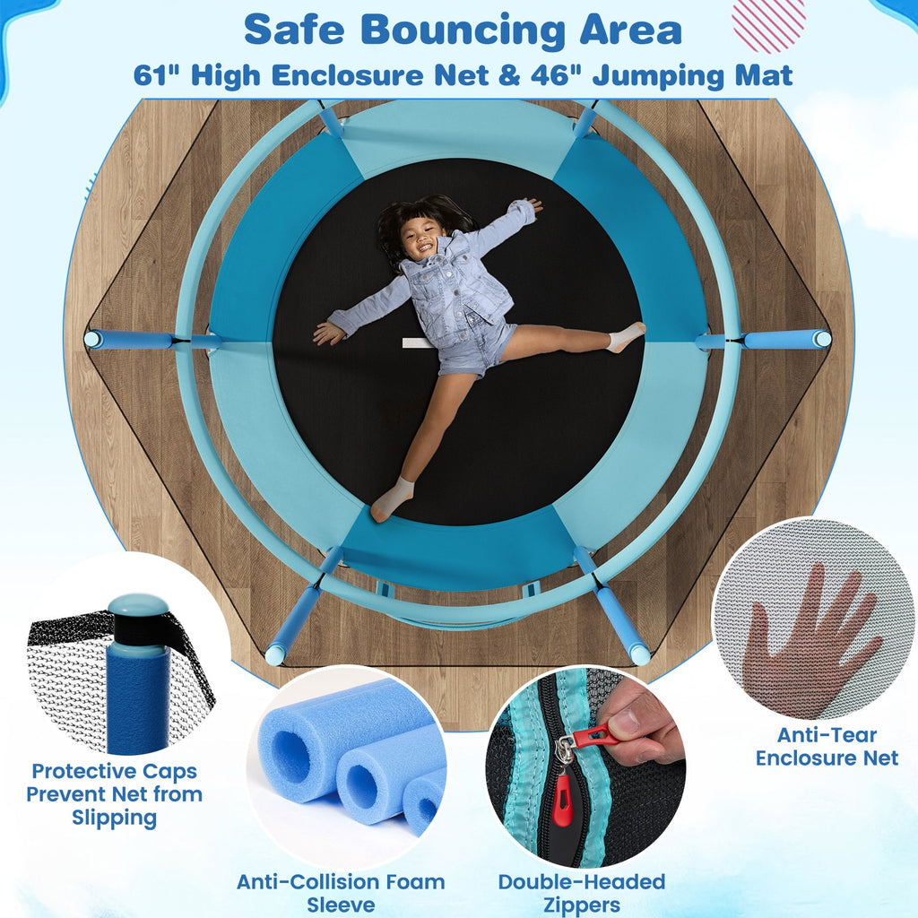 60 Inch Trampoline with Gymnastic Bar and Rings for Kids