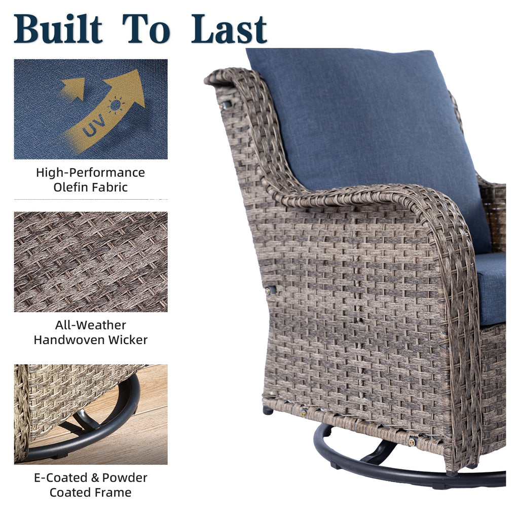 Outdoor Patio Set PE Rattan 6-Piece Sofa Swivel Rockers Gray