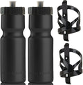 Bike Water Bottle Holder & Bottle Combo – 2-Pack 22 oz Sports Squeeze Bottles with Pull Top Cap & Easy-Install Bike Cage – Made in USA – 50 Strong Brand