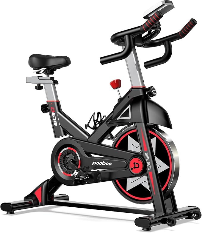 POOBOO Exercise Bike, Stationary Bike for Home Gym, Indoor Cycling Bike w/Comfortable Seat Cushion & Tablet Mount, Silent Belt Drive Indoor Bike for Cardio Workout
