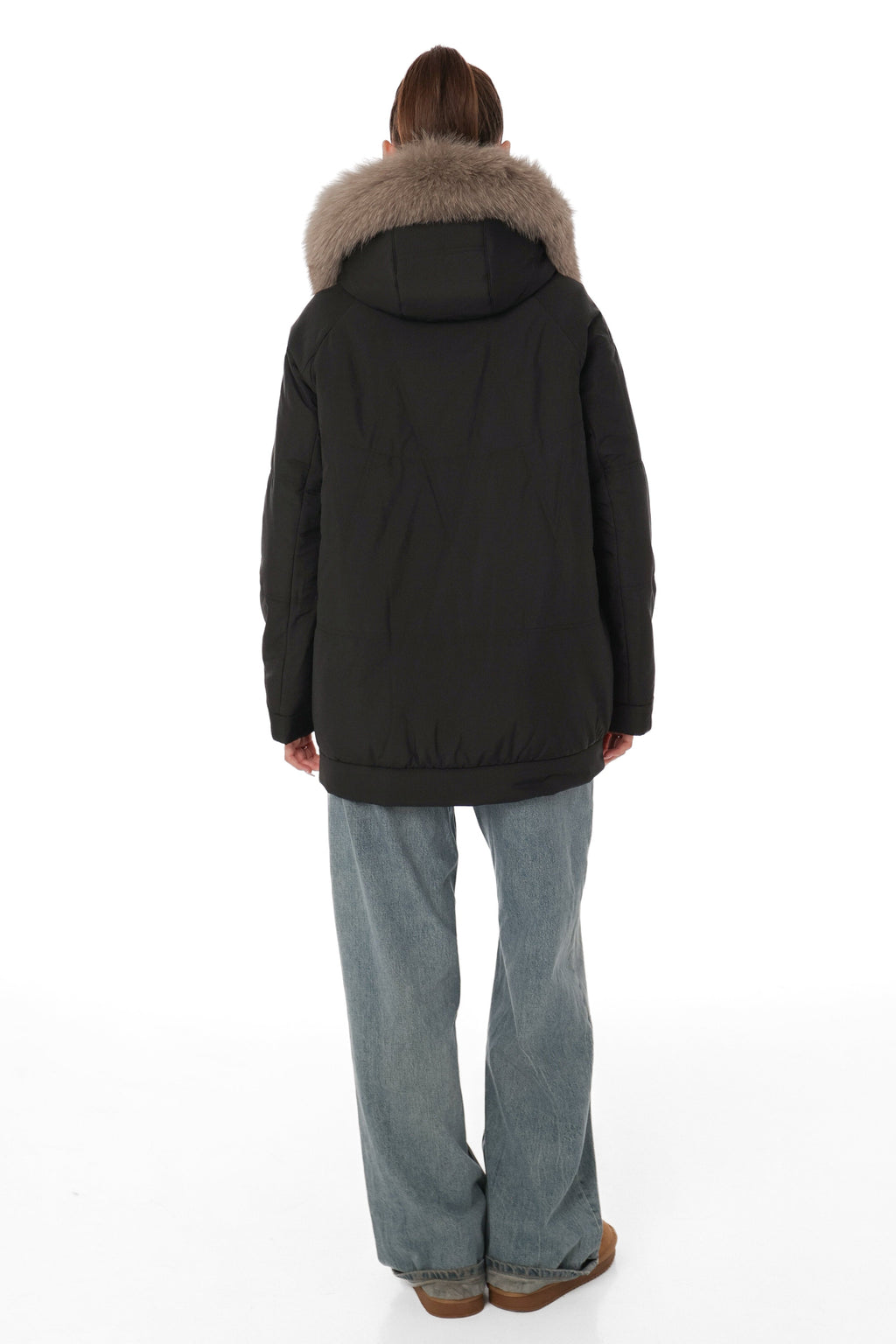 Genuine Polar Fox Camel Wool Blend Coat