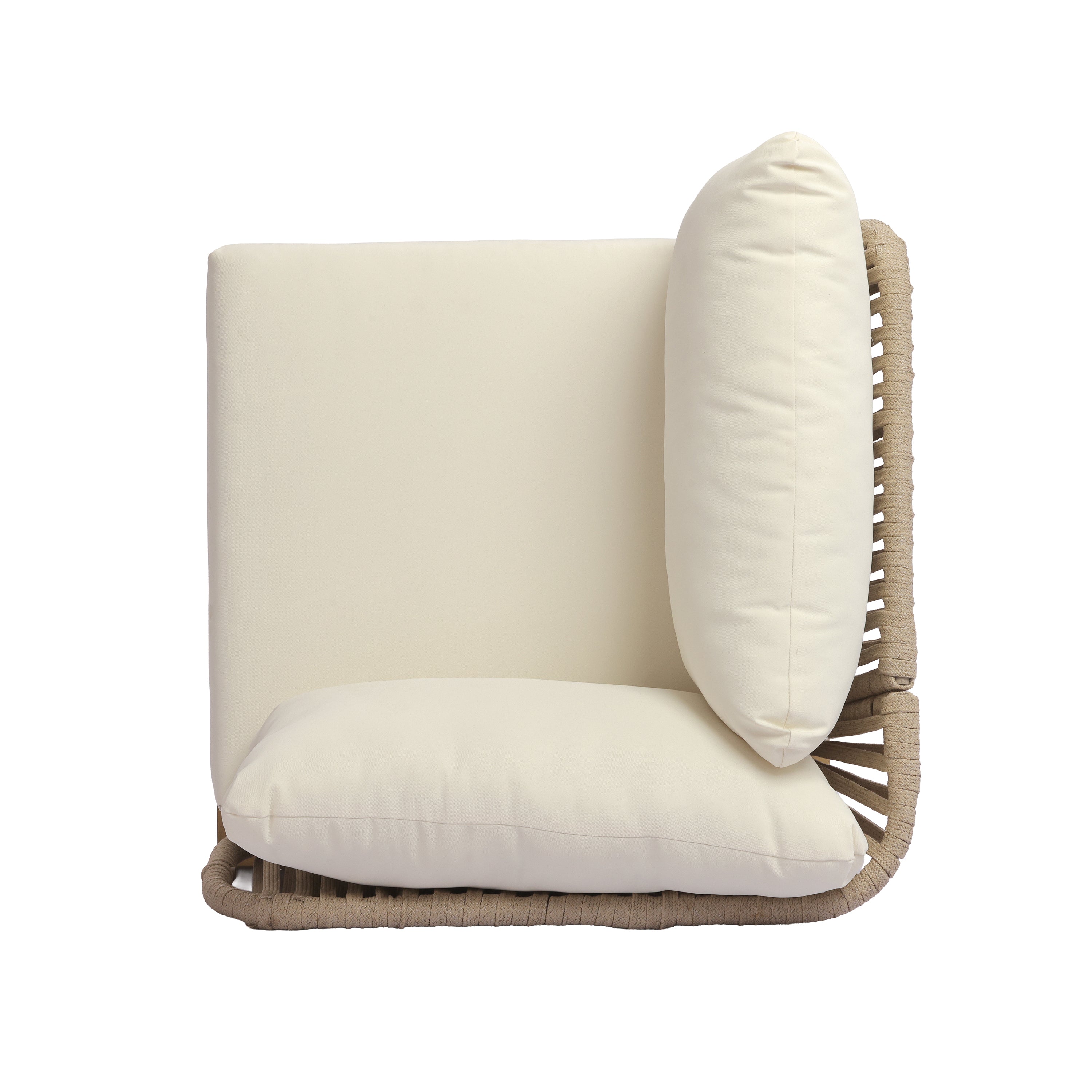 Outdoor Sectional Set Acacia Wood Rope Cream Beige Cushion 7 Piece Seats 6