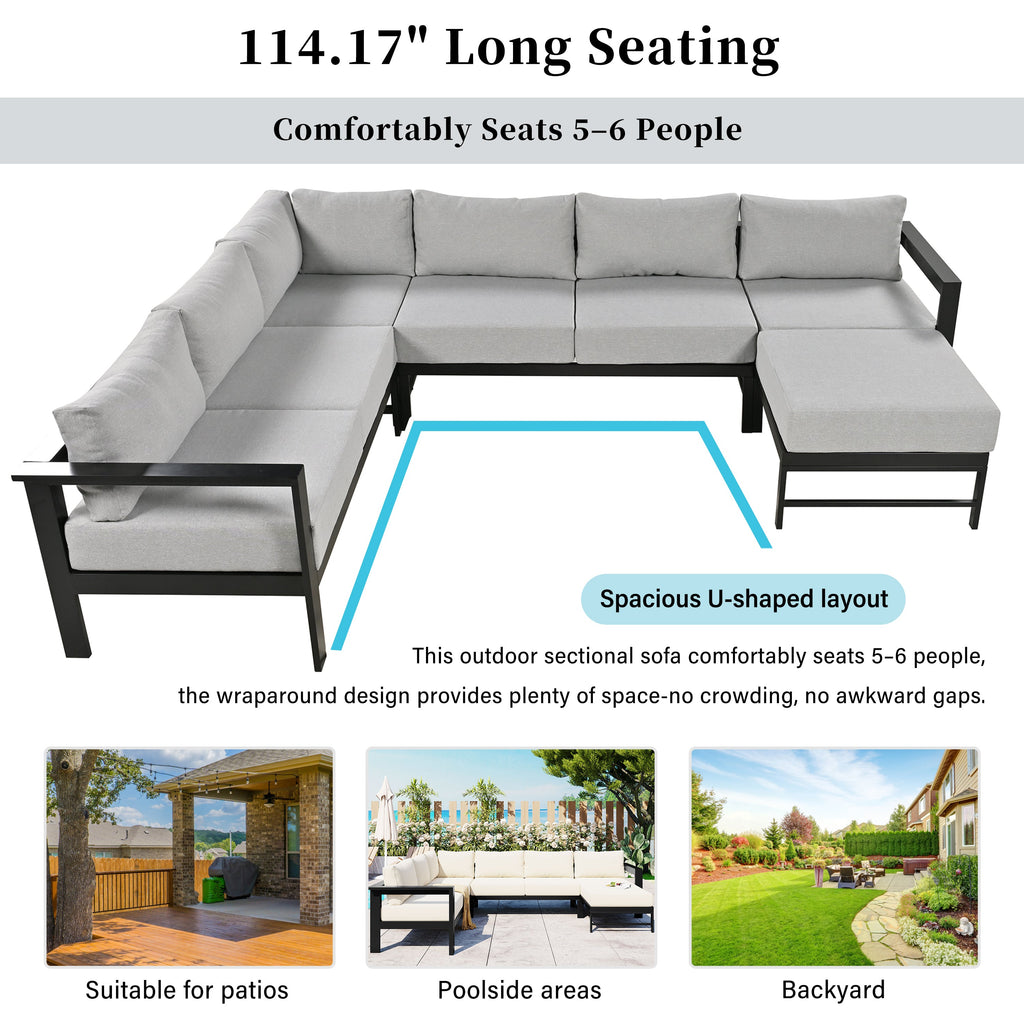Outdoor Sectional Set Iron Gray U-Shape Seats 5 to 6 5.9 In Cushion