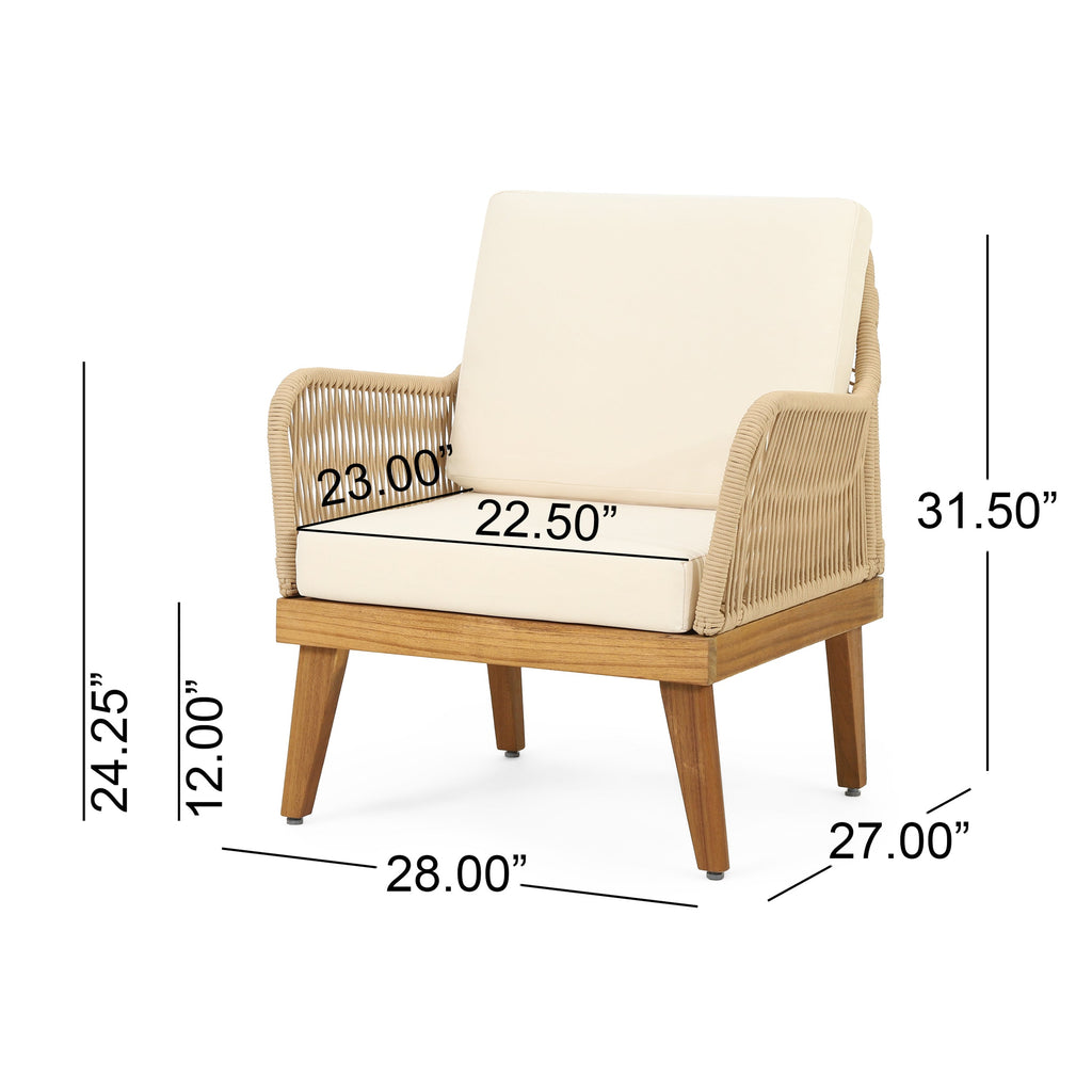 Outdoor Chat Set Acacia Wood Rope Teak Cushions 4 Piece Seats 4