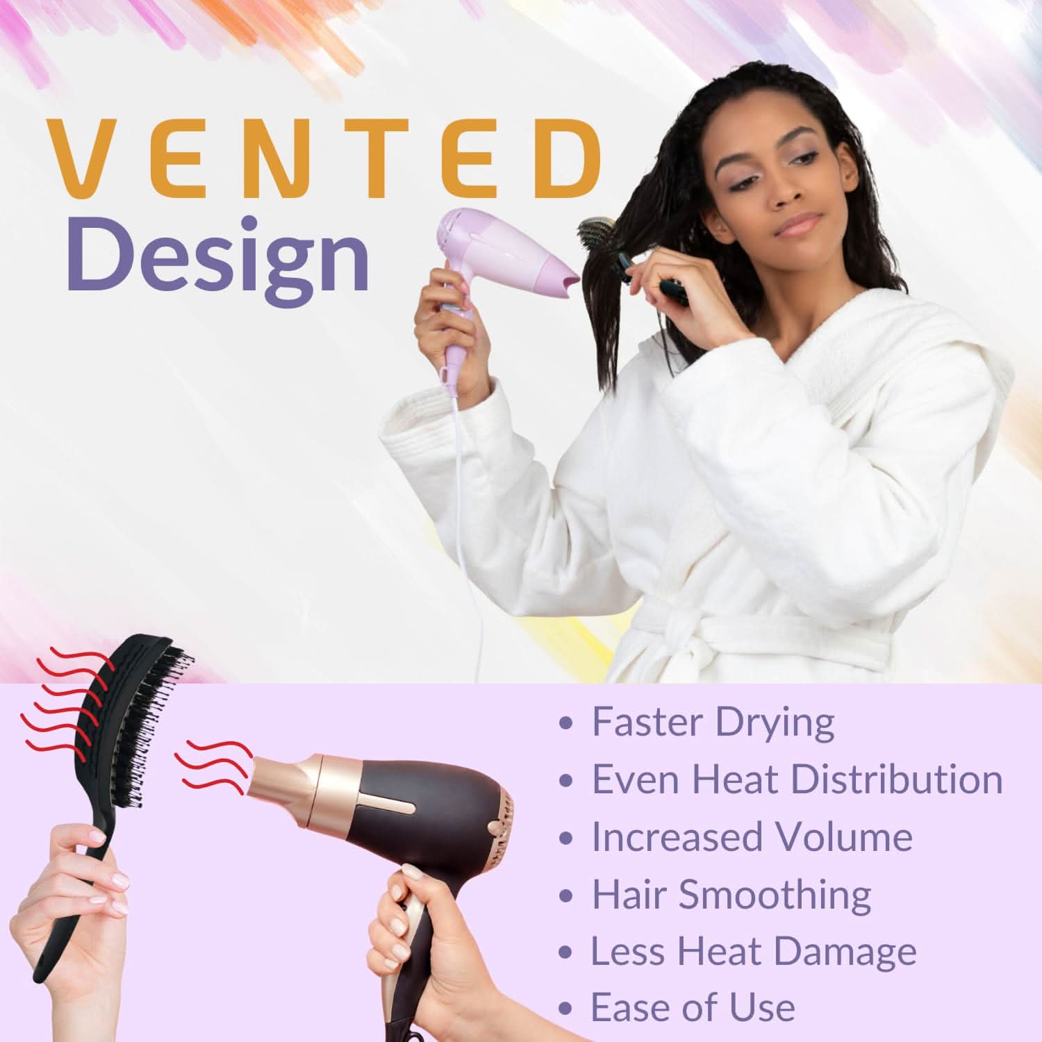 INATEKPRO Curved Vented Boar Bristle Detangler Brush - Black | LARGE