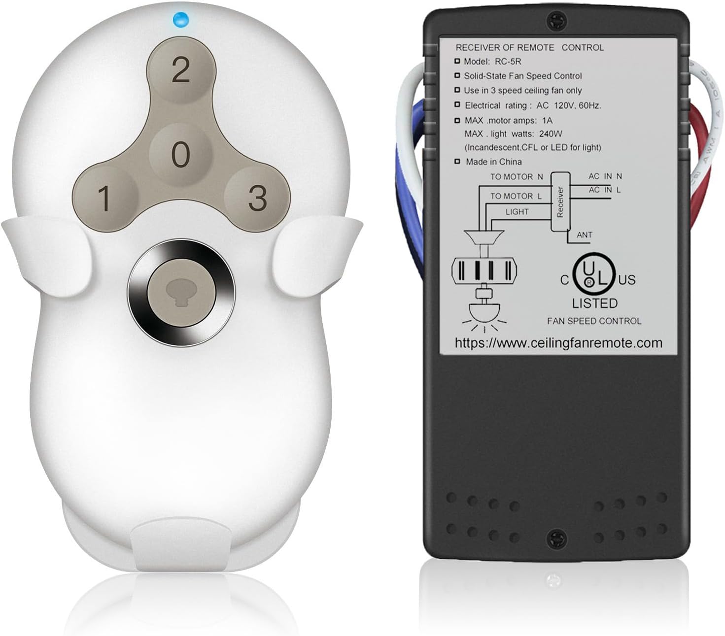 Substitute for Prichor RC-5T RC-5R Ceiling Fan Remote Control Kit for 3-Speed Ceiling Fans [63T-AC83T-KIT]