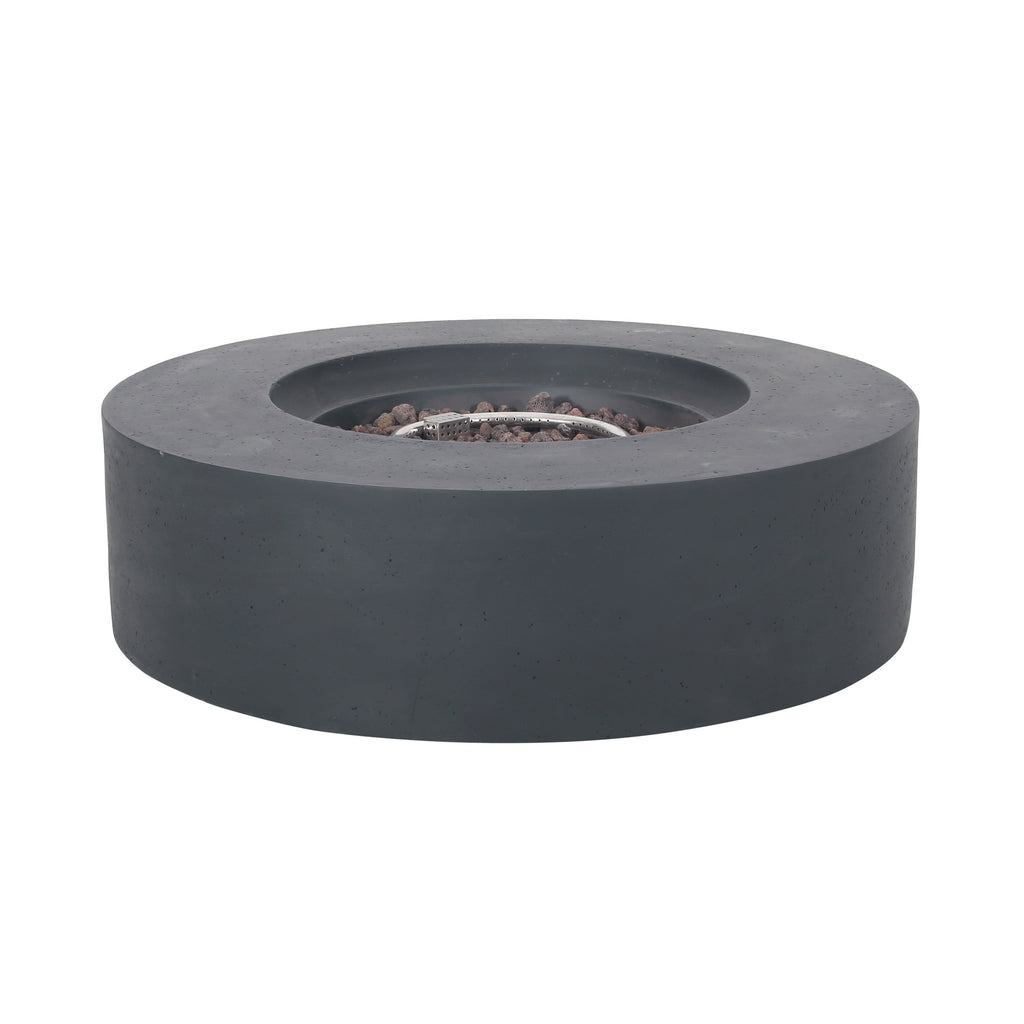 Modern Lightweight Concrete Circular Fire Pit 50000 BTU, Dark Gray