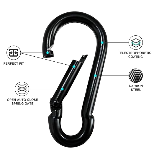 KINLINK 15 Pack Black Carabiner Clip, 1.57 inch Heavy Duty Spring Snap Hook, Small Caribeener Clips for Outdoor Camping, Swing Set, Hammock, Hiking Travel, Fishing, Quick Link Keychain