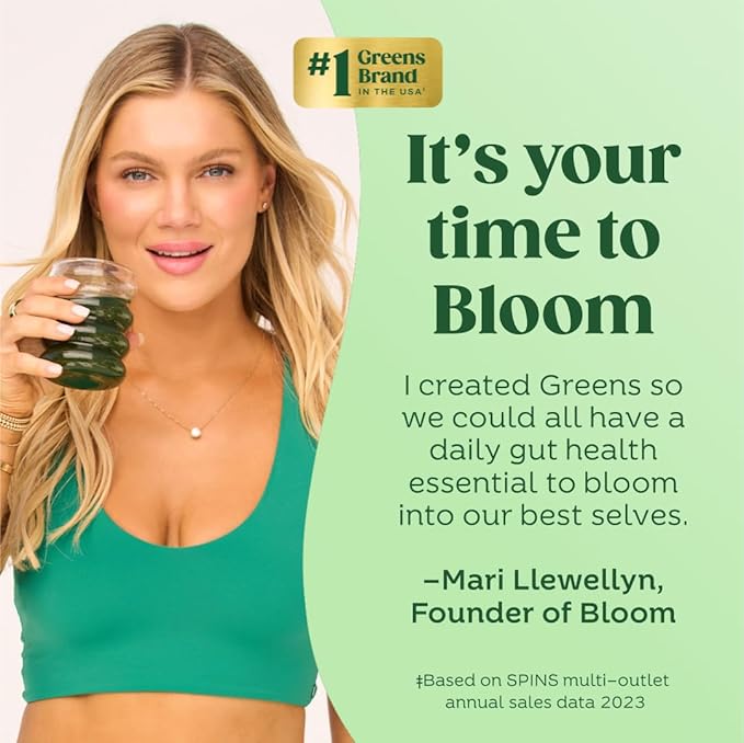 Bloom Nutrition Superfood Greens Powder, Digestive Enzymes with Probiotics and Prebiotics, Gut Health, Bloating Relief for Women, Chlorella, Green Juice Mix with Beet Root Powder, 60 SVG, Coconut