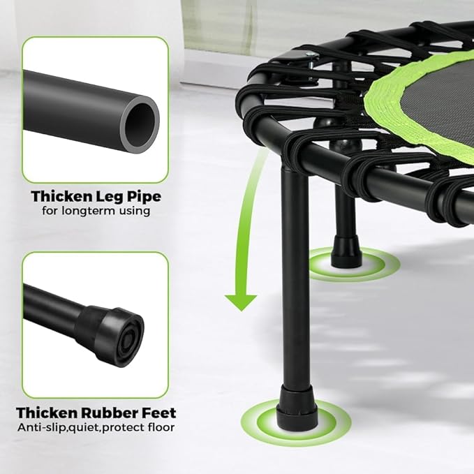 ONETWOFIT Foldable Rebounder Trampoline for Adults, 40/42/45” Mini Fitness Trampoline W/Adjustable Foam Handle Bungees, Quiet Exercise Trampoline for Personal Indoor Workout