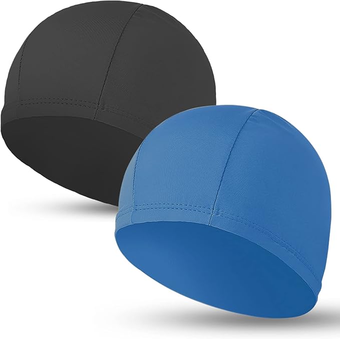 2pcs Cloth Swim Caps for Both Women & Men & Kids Fabric Durable Non-Waterproof Elastic Swimming Pool Cap Bathing Cap for Long and Short Hair