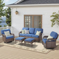 Outdoor Patio Set PE Rattan Blue 5 Piece T-Back Swivel High Back Chairs