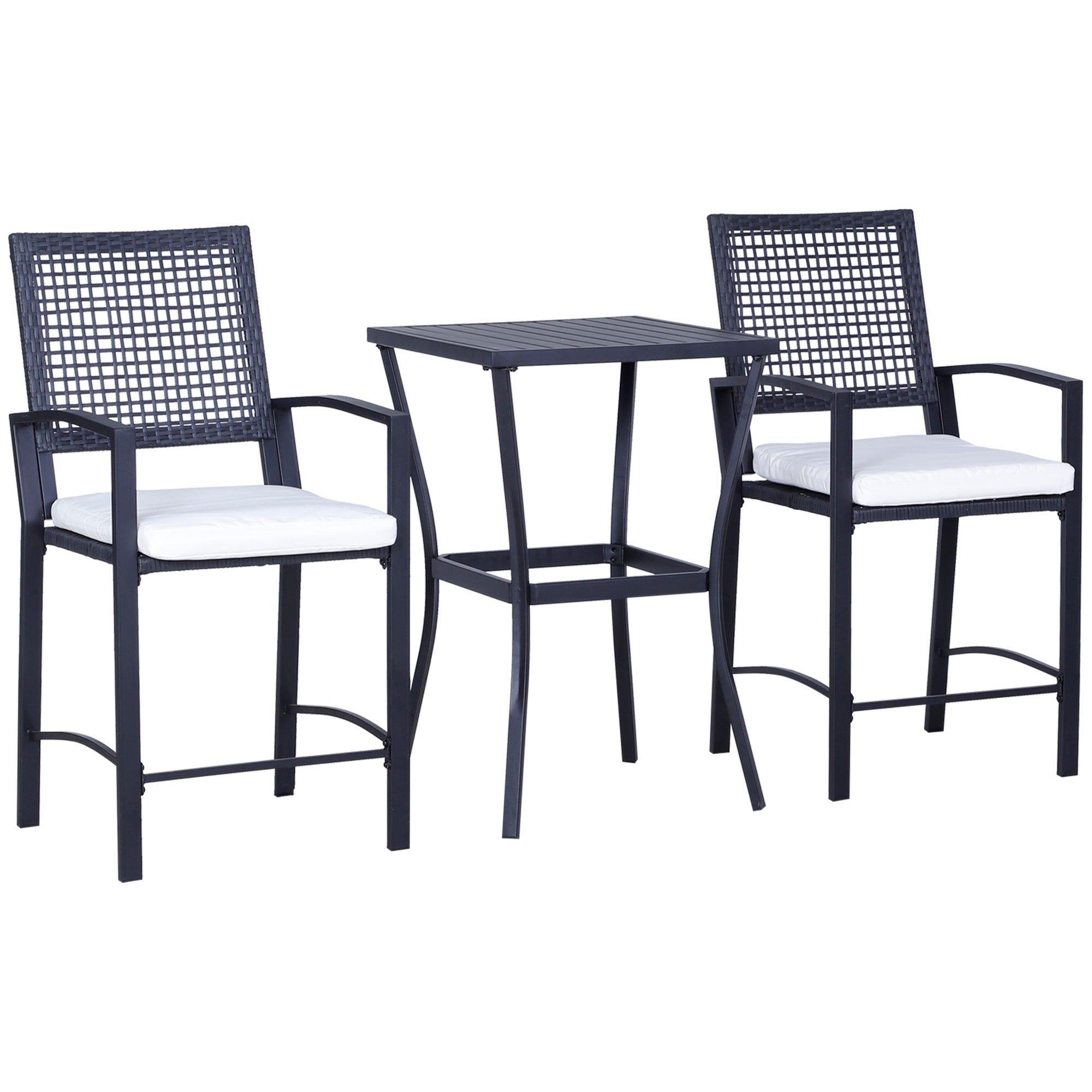 Outdoor Bar Set PE Rattan Black 3 Piece High Table 2 Bar Chairs Footrest