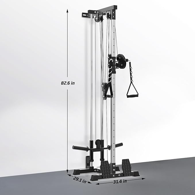 LAT Pulldown Machine, Multi-Functional Cable Machine with High and Low Pulley Station, Row Cable Machine Home Gym with Leg Support, Tricep Workout Equipment