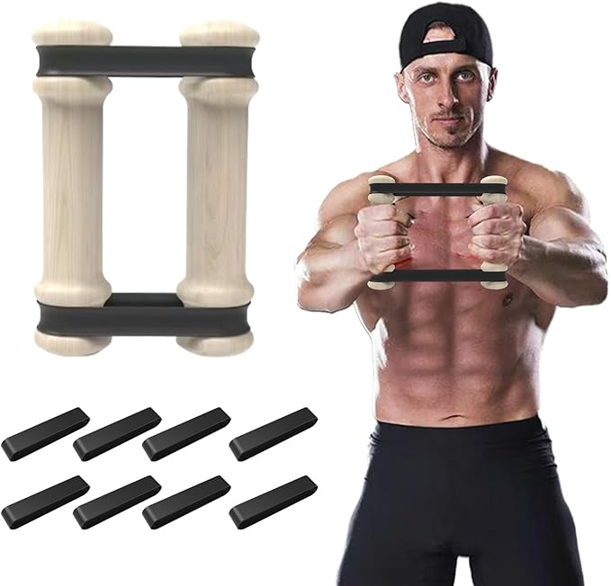 Rip Stick Portable Upper Body & Chest Workout Equipment with Adjustable Resistance Bands, Wooden Handles, Shoulder & Joint Rehab Home Gym – Muscle Strength & Flexibility Training (8 Bands Included)