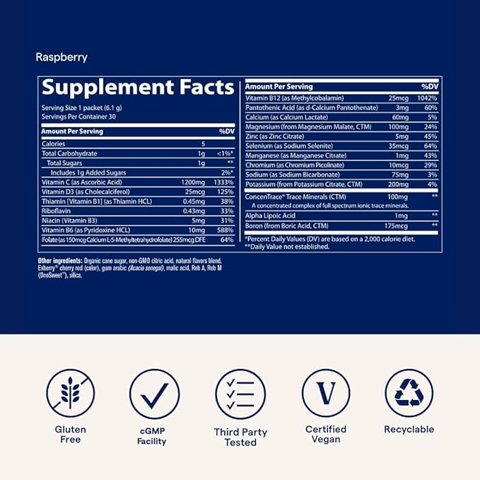 Trace Minerals Power Pak | Electrolyte + 1200mg Vitamin C, Zinc, Magnesium | Immunity, Hydration & Energy Support | Pomegranate Blueberry, Raspberry, Acai Berry | 30 ct Variety Pack