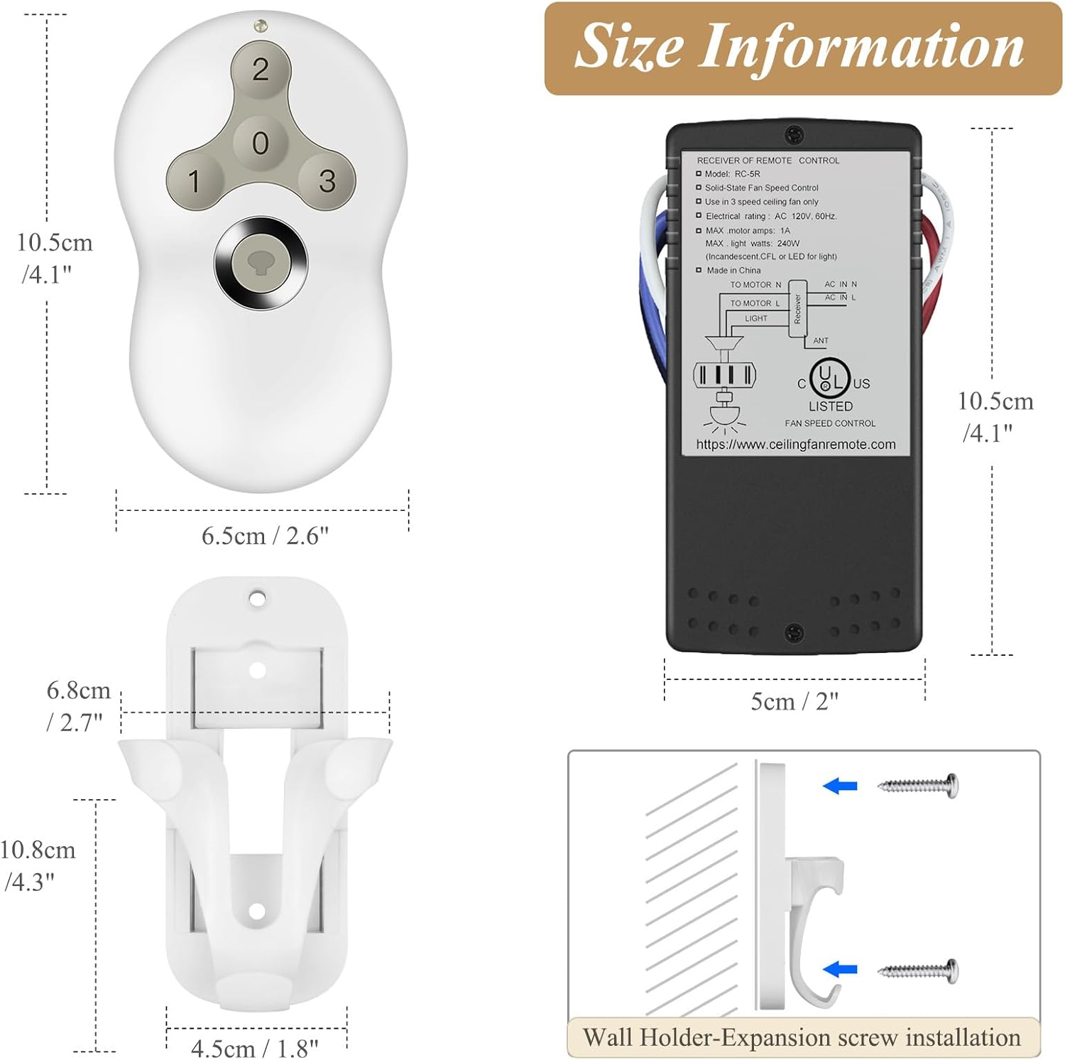 Substitute for Prichor RC-5T RC-5R Ceiling Fan Remote Control Kit for 3-Speed Ceiling Fans [63T-AC83T-KIT]