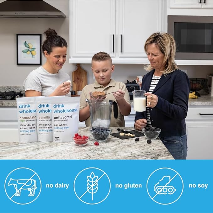 drink wholesome Vegan Vanilla Almond Protein Powder | for Sensitive Stomachs | Additive & Dairy Free | No Artificial Sweeteners | No Bloating, Farts or Gas | No Constipation or Diarrhea